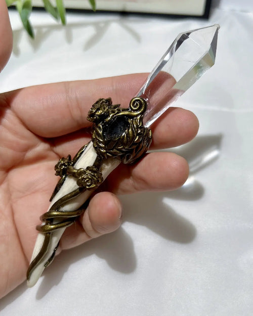 Amethyst & Clear Quartz Scepter｜Handmade Object for Meditation