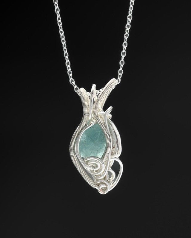 Natural Aquamarine Hand-Wired Pendant Necklace