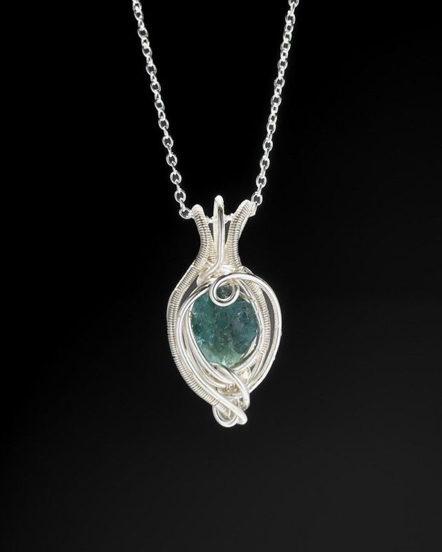 Natural Aquamarine Hand-Wired Pendant Necklace