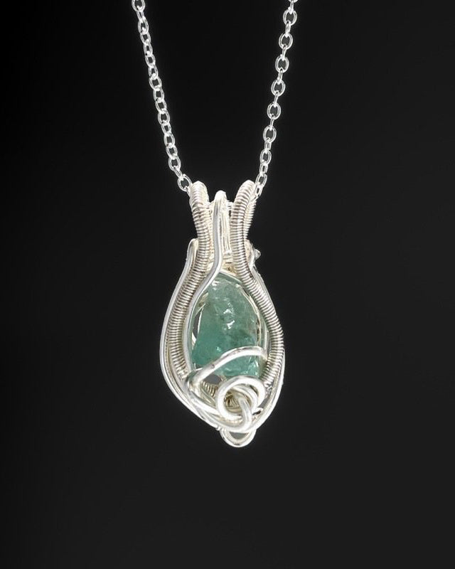 Natural Aquamarine Hand-Wired Pendant Necklace