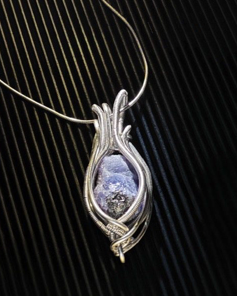 Natural Aquamarine Hand-Wired Pendant Necklace