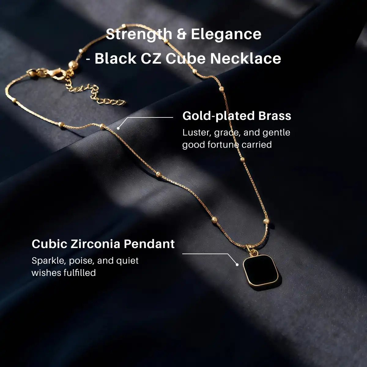 Strength & Elegance - Black CZ Cube Necklace