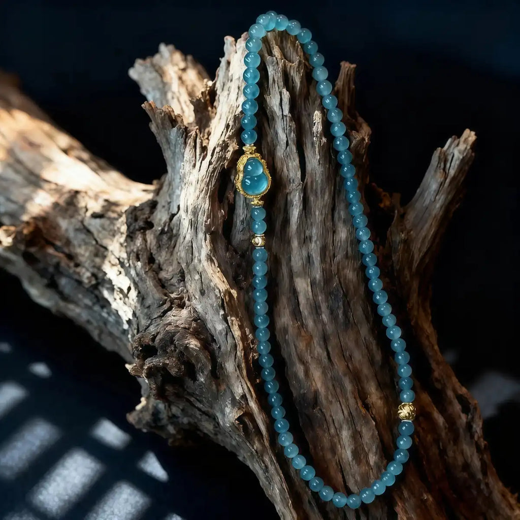 Harmony & Wealth – Blue Ice Jade Gourd Double Wrap Bracelet